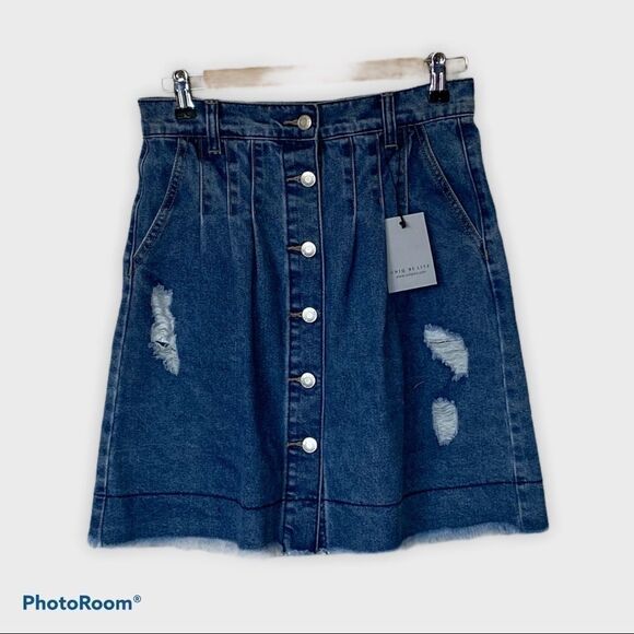 UNIQ By LITZ Denim Distressed Skirt